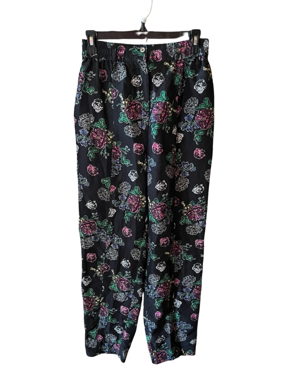 Vintage Saks Fifth Avenue Black Floral Silk Pants